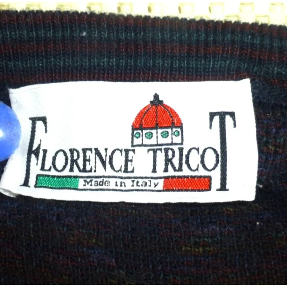 Vtg 90s Florence Tricot‎ Cardigan Sweater Argyle L Patterned Wool Blend Italy